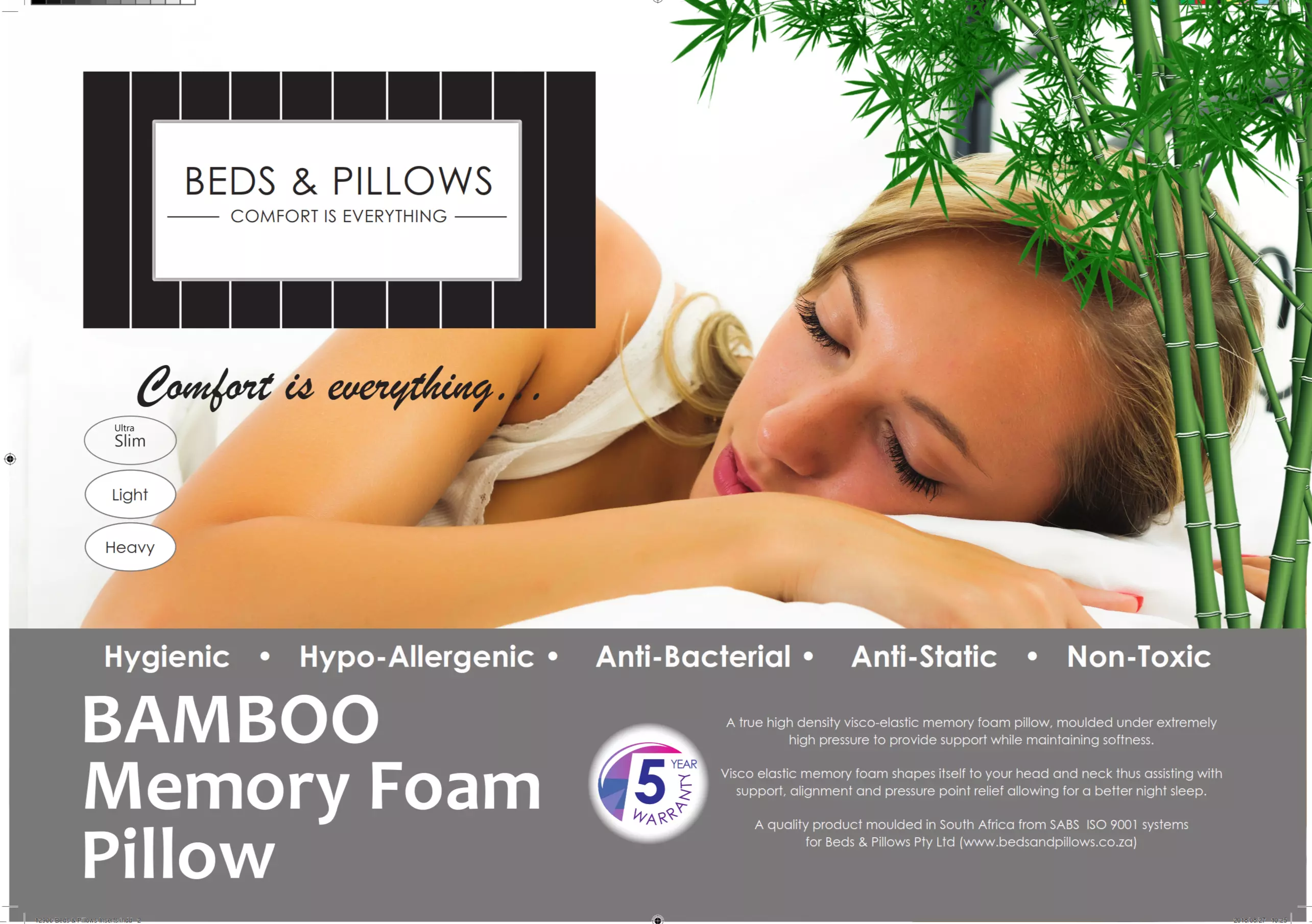 Bamboo Pillow (Light) - Beds & Pillows
